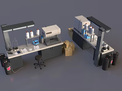 Industrial Equipment Workbench For Laboratory With Multiple Instruments And Storage Units 3d model