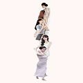 Group of Women in Various Fashion Styles Holding Flowers with Different Poses
