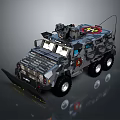 Military Armored Tank With Camouflage Paint Top Mounted Weapon Front Blade Six Wheels And Antenna