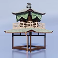 Traditional Two Tiered Garden Pavilion With Tiled Roof Green Curtains And Wooden Railings