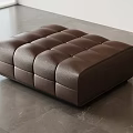 Modern Brown Leather Tufted Sofa Stool In Bright Room With Gray Floor