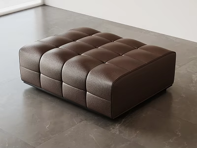 Modern Brown Leather Tufted Sofa Stool In Bright Room With Gray Floor 3d model