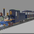 Vintage Blue Steam Train Locomotive With Yellow Accents Red Details And Passenger Carriages On Tracks