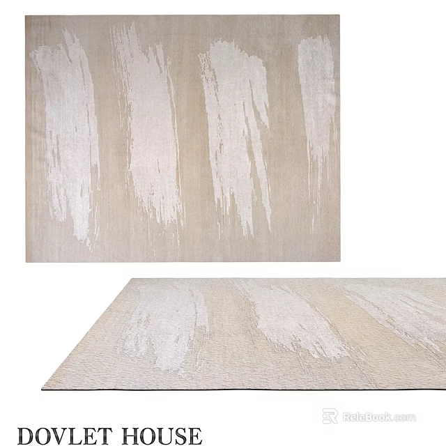 Square Rug with Beige Background and White Brushstroke Patterns Soft Textured Design 3d model 