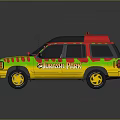Vibrant SUV Car With Green Yellow Red Striped Design And Red Roof Decoration