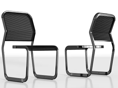 Modern Black Leisure Chairs With Sleek Metal Frame And Textured Backrest Design 3d model