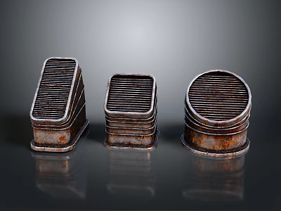 Vintage Metal Household Items With Grid Design And Three Different Shapes 3d model