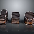 Vintage Metal Household Items With Grid Design And Three Different Shapes