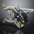 Futuristic Metallic Weapon Featuring Yellow And Gray Circular Design Mechanical Structure And Detailed Grip