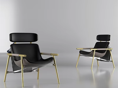 Modern Black Leather Leisure Chair With Gold Metal Frame And Armrest Design 3d model