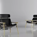 Modern Black Leather Leisure Chair With Gold Metal Frame And Armrest Design