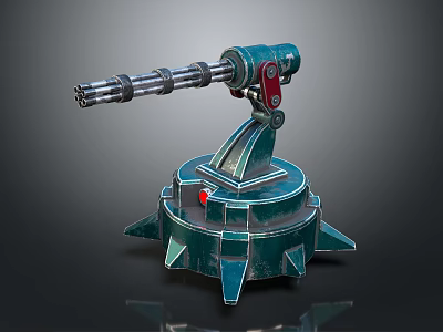 Industrial Mechanical Device Featuring Green Spiked Base And Rotating Metal Arm Components 3d model