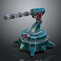 Industrial Mechanical Device Featuring Green Spiked Base And Rotating Metal Arm Components