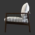 Modern Leisure Chair With Wooden Frame Metal Slat Armrests And Light Colored Cushion