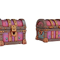 Two Vintage Wooden Treasure Chests With Purple Brown Finish And Decorative Metal Latches Rivets