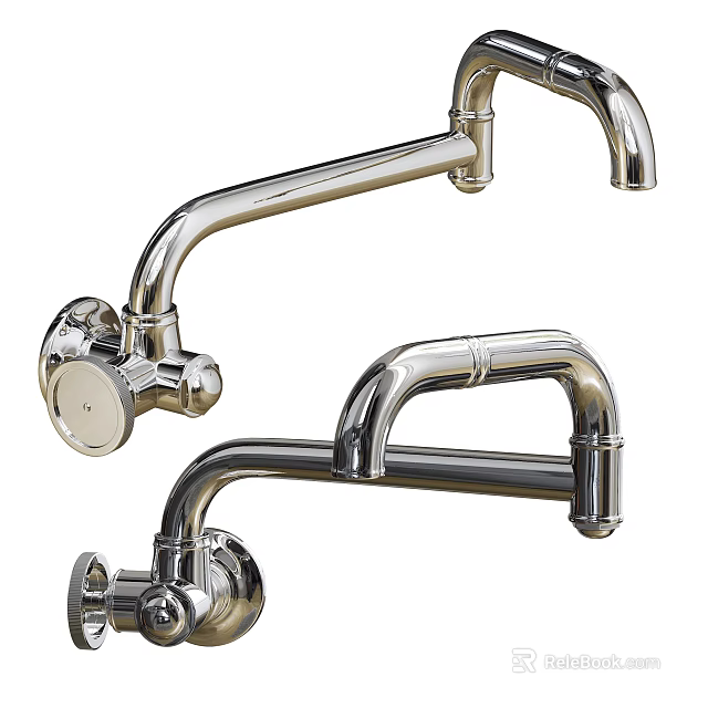 Polished Chrome Kitchen Faucets With Modern Sleek Design And Wall Mounted Features 3d model 
