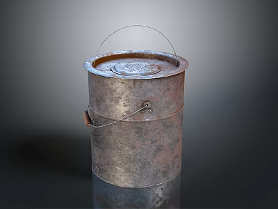 Vintage Rustic Metal Bucket With Handle And Secure Lid For Storage Use 3d model