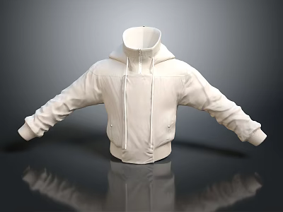 White Oversized Hoodie With Zip Closure Drawstring And Long Sleeves 3d model