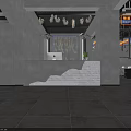 Hotpot Restaurant Modern Interior With Open Space Gray Walls Red Sculpture And Fireplace