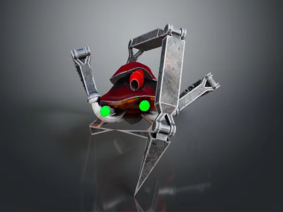 Mechanical Creature Character With Red Head Green Eyes And Metal Legs Design 3d model