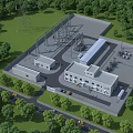 Aerial View Of Modern Industrial Plant With Buildings Trees And Green Surroundings