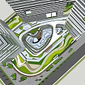 Modern Commercial Complex With Tall Buildings Central Atrium And Green Surroundings