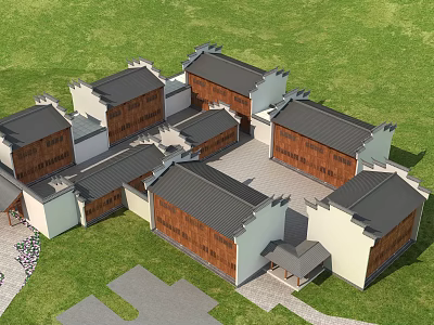 Traditional Ancient Huizhou Architecture Courtyard With White Walls Black Tiles And Horse Head Walls 3d model