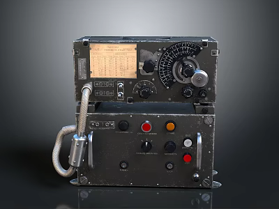 Vintage Metal Control Panel With Dials Colored Buttons And Handle Gauges 3d model