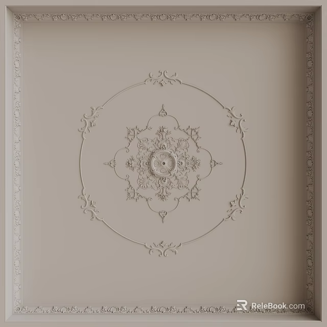 Ornate Decorative Ceiling Component Design With Circular Pattern And Floral Motifs 3d model 
