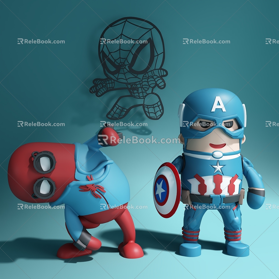 Hand-made cartoon doll Spider-Man and Captain America furnishings 3d model