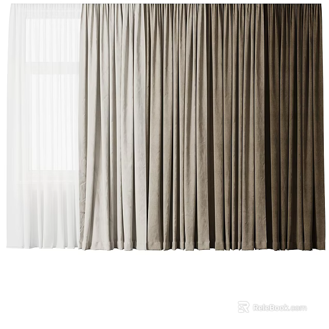 Elegant Modern Curtains In Neutral Tones With White Beige And Brown Drapery 3d model 