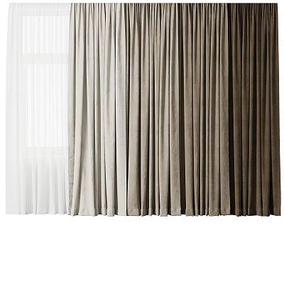 Elegant Modern Curtains In Neutral Tones With White Beige And Brown Drapery 3d model