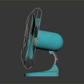 Modern Turquoise Electric Fan with Metal Grille Blue Blades and Red Logo Base