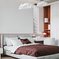 Modern Bedroom Interior Design With Gray Bed Frame Brown Bedding White Wardrobe And Round Rug