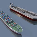 Container Ship Loaded with Colorful Containers and Bulk Carrier with Deck Rails on Water Surface