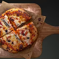 Delicious Sliced Pizza on Wooden Board with Tomato Sauce Melted Cheese Olives on Parchment Paper
