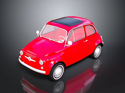 Red Vintage Car with Black Roof and White Wheels Featuring Round Design 3d model