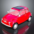 Red Vintage Car with Black Roof and White Wheels Featuring Round Design