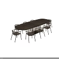 Modern Dining Table Set With Wooden Top Rattan Weave Chairs And Metal Frame Design