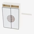 Modern White Wardrobe Design With Round Dark Accent On Doors And Top Shelf
