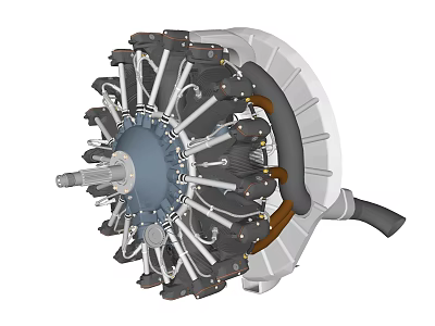 Detailed Radial Engine with Multiple Cylinders and Mechanical Components 3D Render 3d model