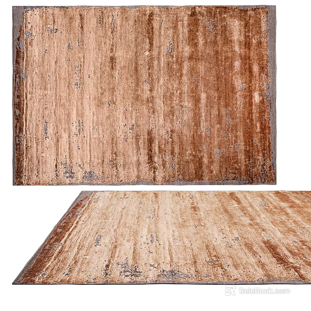 Vintage Square Rug In Brown Beige Tones With Distressed Texture And Subtle Patterns 3d model