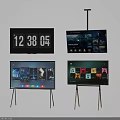 Modern Smart TVs with Stands Displaying Time Streaming Content and App Interfaces 3d model