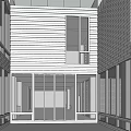 Modern Architectural Wireframe Design With Grid Facade Large Windows And White Wall Entrance 3d model