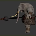 Elephant Warrior Character With Tusks Holding Large Battle Axe With Armor And Belt