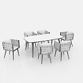 Six Piece Modern Dining Table And Chair Set With White Tabletop And Woven Design Chairs