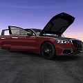Red Sedan Car With Open Hood And Doors Against Sunset Sky On Gray Pavement