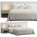 Minimalist Double Bed Design With Soft Bedding Plush Pillows And Wooden Nightstand