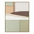 Modern Abstract Painting With Soft Beige Brown Green And White Geometric Patterns