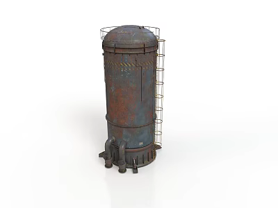 Industrial Cylindrical Metal Equipment With Rusted Surface Ladder And Top Railing 3d model